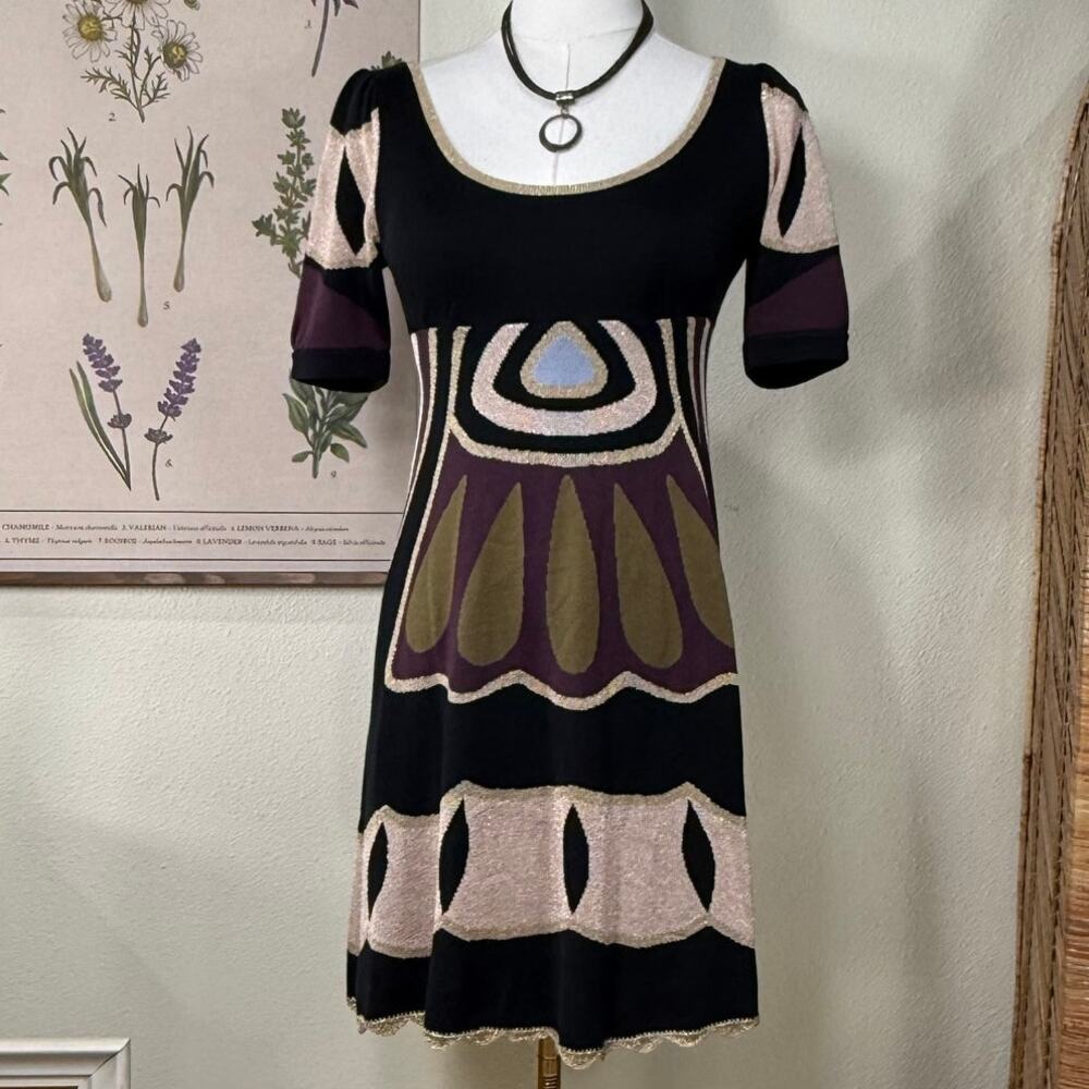 Temperley London Silk Knit Tie Back Babydoll Mini Dress Mod Whimsy Twee XS S